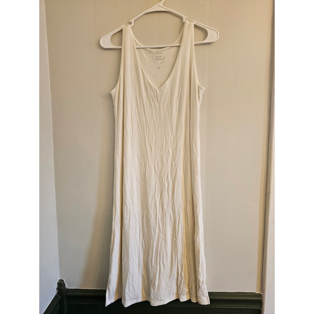 Cozy Earth Bamboo Ribbed V-Neck tank lounge Sleep Dress Ivory Cream Small